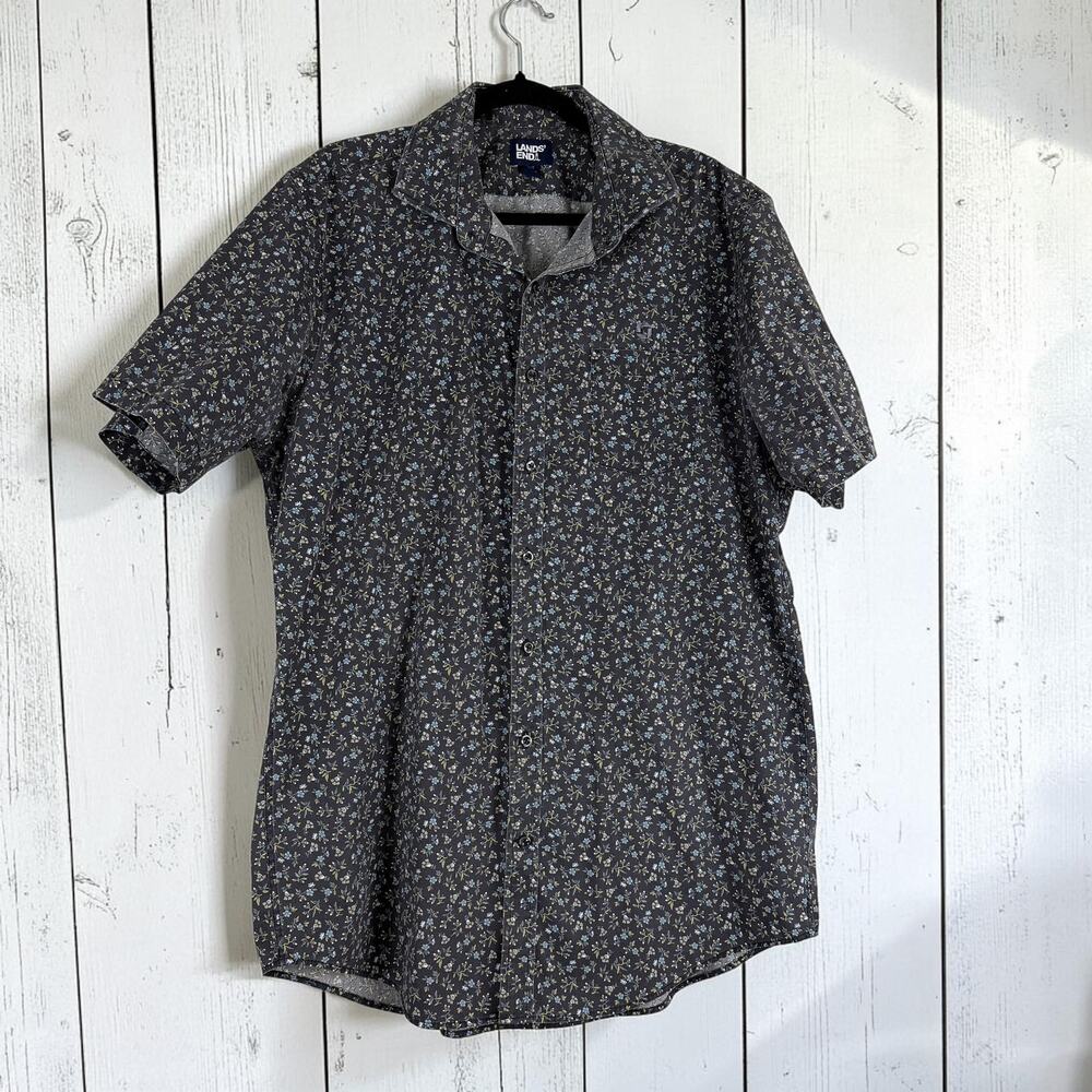 Lands End Floral Button Down Shirt XL Tall Brown
